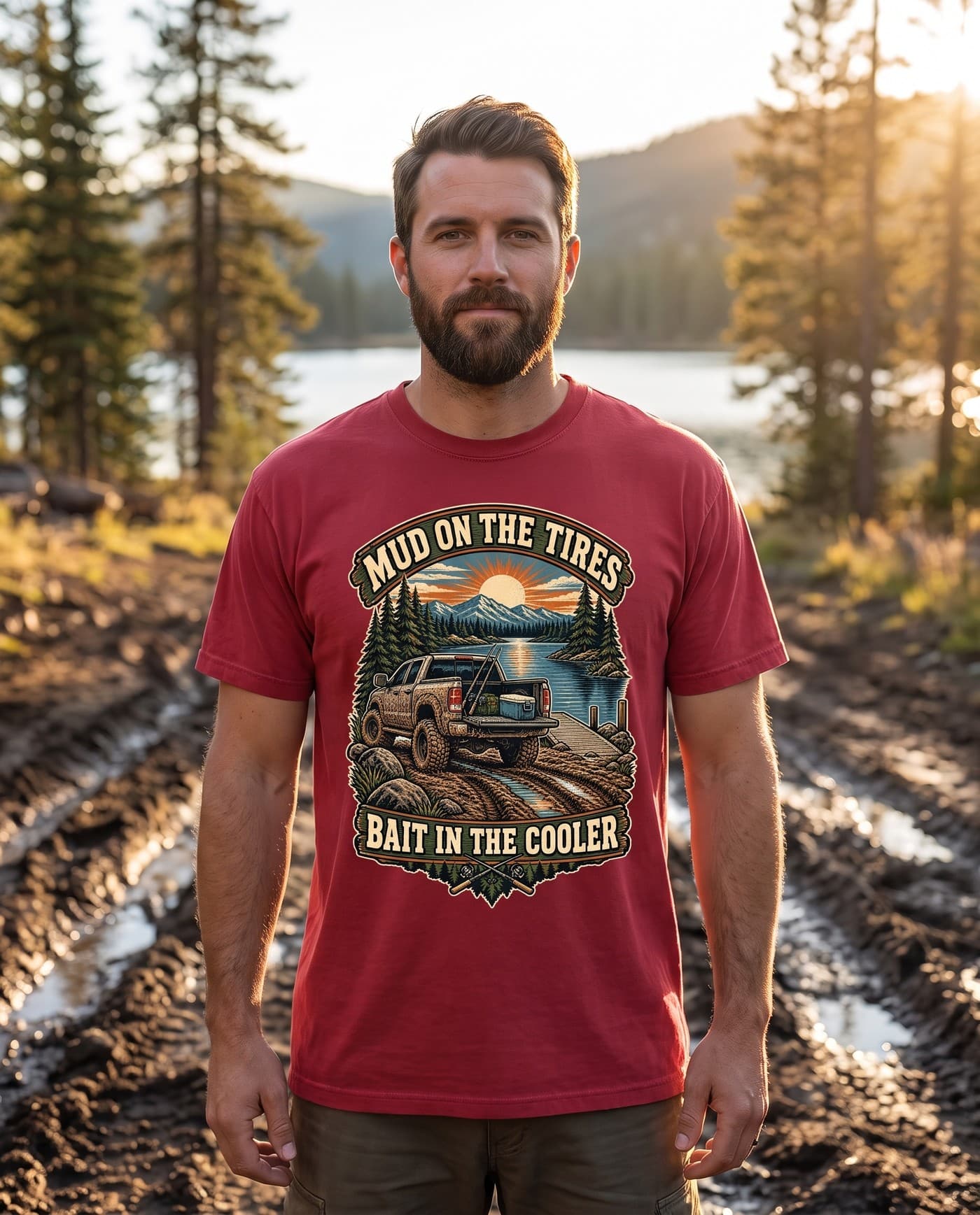 Muddy Truck Fishing Shirt, Off Road Lake Tee for Anglers, Bait In The Cooler