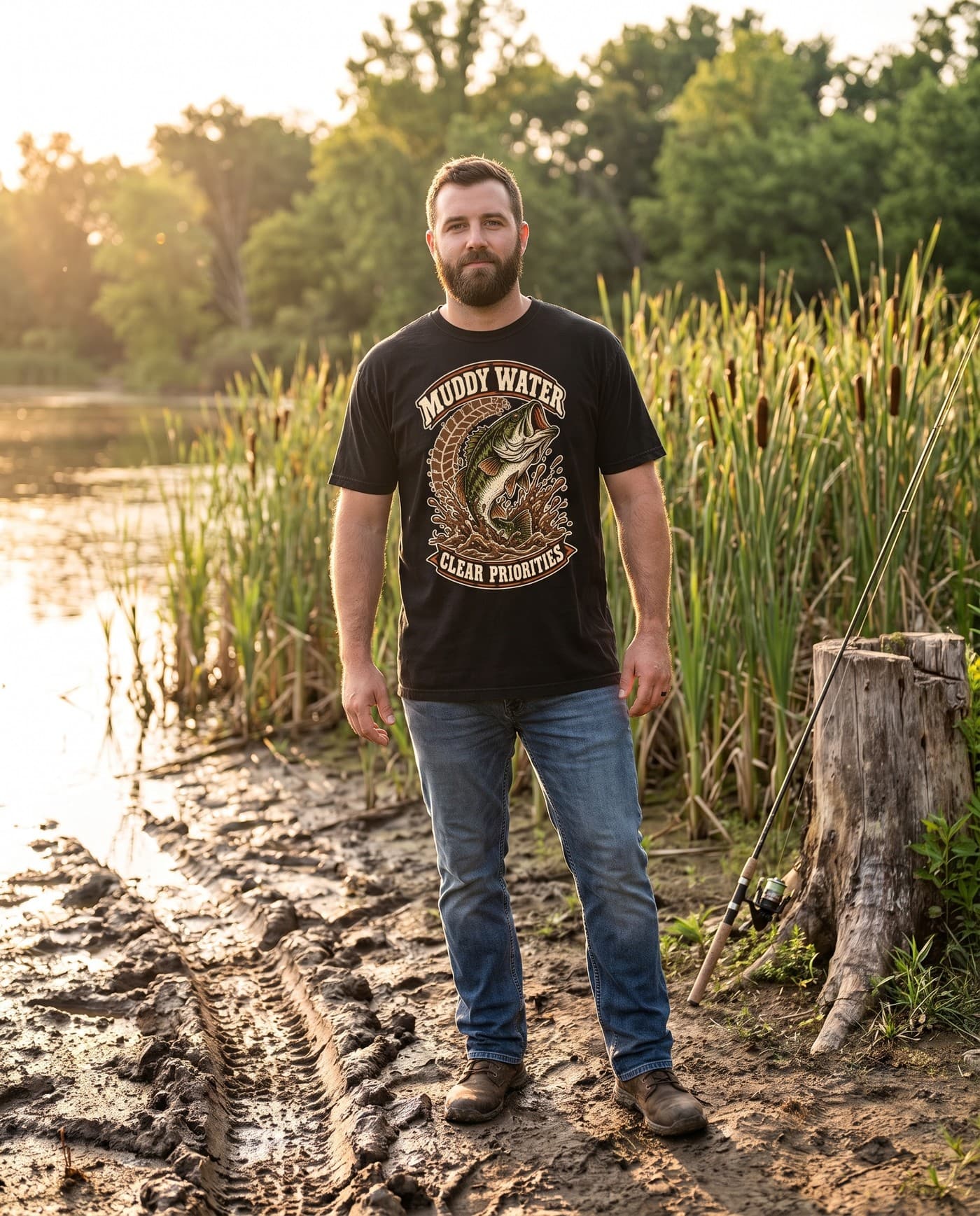 Funny Bass Fishing Shirt, Largemouth Bass Tee for Anglers, Muddy Water Clear Priorities
