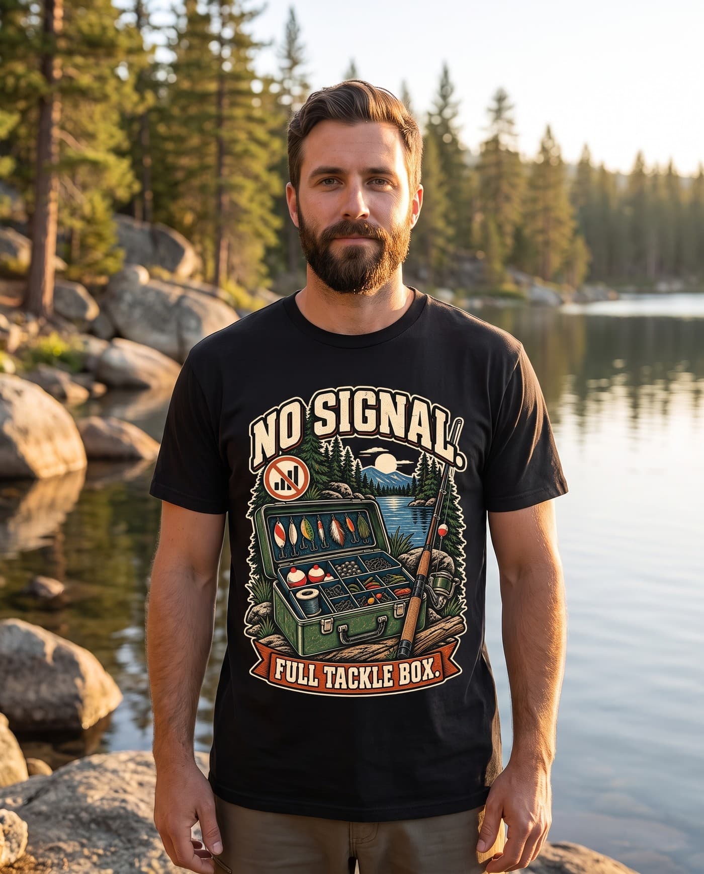 Funny Fishing Shirt, Lake Camping Tee for Anglers, No Signal Full Tackle Box